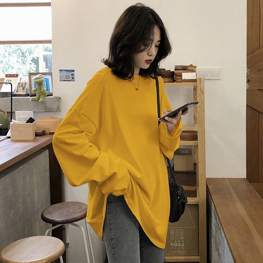 Oversized tshirt harajuku yellow long Sleeve Tops