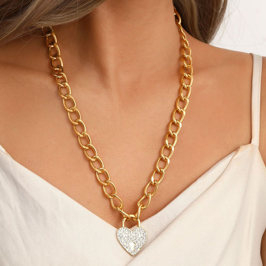 Diamond Heart Thick Chain Necklace